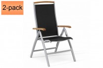 7-positionsfåtölj Nydala i silverfärgad aluminium med träarmstöd, 2-pack
