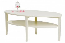 Soffbord Nevada i vitt trä. Ovalt högkvalitativt vardagsrumsbord. Storlek: 120x60 cm.