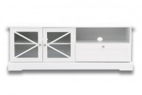 Mediabänk Holmsund, vit tv-bänk i trä med tidlös design. Storlek: 143 cm.