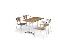 Cafegrupp Alunda 70x120cm i ask/aluminium. Bord med 4 st stolar. Storlek bord: 70x120x72cm (B x D x H) Storlek stol: 55x58x76cm (B x D x H)