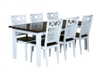 Bord Wilhelmina + 6 stolar. 160x95+40cm iläggsskiva. Vit/Cappuccino  NYHET!