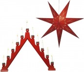 Adventspaket Stellan - komplett paket med adventsljusstake och adventsstjärna, röd. 4 st ljusstakar + 6 st stjärnor