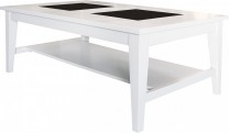 Soffbord Freja i vitlack, vitt vardagsrumsbord med två st granitskivor. Storlek: 140x80 cm.